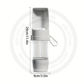 Portable Dog Water Bottle for Travel, Walks & Outdoor Use -BPA-Free Pet Drinking Dispenser with Built-In Trough & Carry Strap - Compact and Lightweight for Hiking - Car Rides (Grey, 20cm)