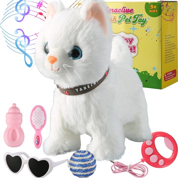 Marsjoy White Leash Walking Cat Set Singing That Purrs and