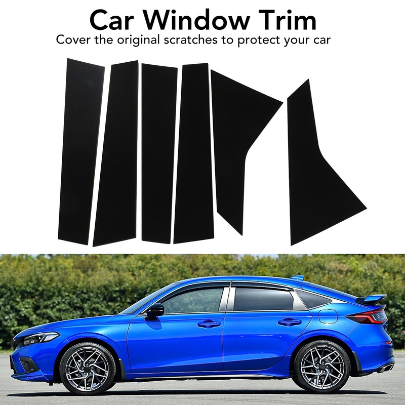 6PCS Car Window Trim Bright Black Lightweight Smooth Surface Window