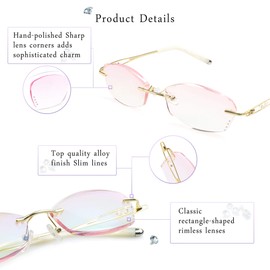 LifeArt Blue Light Blocking Glasses, Computer Reading Glasses, Anti Blue Rays, Reduce Eyestrain, Rimless Frame Tinted Lens with Diamond, Stylish for Women (+4.00 Magnification)