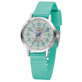 Atrium A46-13 Children's Watch Girls Analogue Quartz Extra Clear with Nylon Strap Textile Strap Silver Mint, mint, Classic