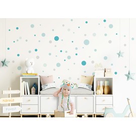 DEKO KINDERZIMMER Wandtattoo 172 Punkte für Babyzimmer Wandsticker Set Dots Pastell Kinderzimmer Wandaufkleber Kreise selbstklebend türkis grau Mint DK1125-08