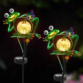 Frog Garden Solar Lights Outdoor Decorative, 2 Pack Metal Frog Garden Decor for Outside Waterproof Solar Stake Lights for Lawn Ornaments Patio Yard Decorations, Gardening Gifts for Mom Women