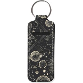 KLLRO RUO Chapstick Holder Keychain Fashion Lipstick Sleeve Lip Balm Portable Pocket Lip Gloss Tube Holder Clip-on Makeup Travel Accessories - Black Universe
