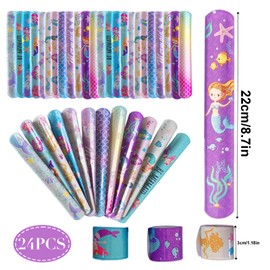 12Pcs Mermaid Slap Bands Mermaid Slap Bracelets Wristbands, Mermaid Snap Bands Wristband Toys for Kids Girls Mermaid Party Bag Fillers Classroom Prizes Party Favors Birthday Gift