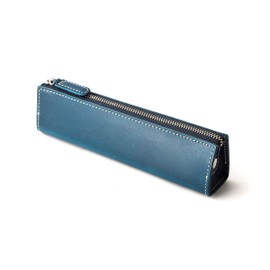 [SLIP-ON] Pen Case, Leather, Pencil Case, Students, Working People, Men's, Women's, Slip-on, BT, Zipper Pen Case, M, Triangle, Blue