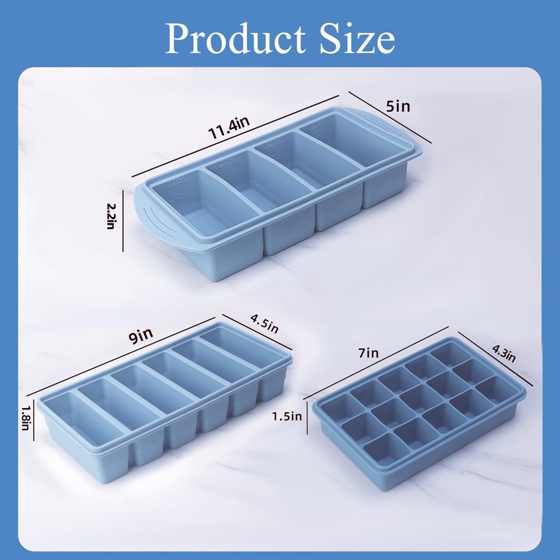 Silicone Freezer Molds Gift Set with 2 Tbsp, 1/2, and
