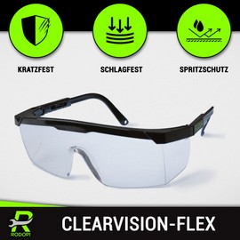 RODOPI ClearVision-Flex Safety Glasses Adjustable Safety Glasses EN 166 1F Work Safety Glasses Side Protection Construction Site Laboratory Overglasses Work ANSI Z87.1 (3)