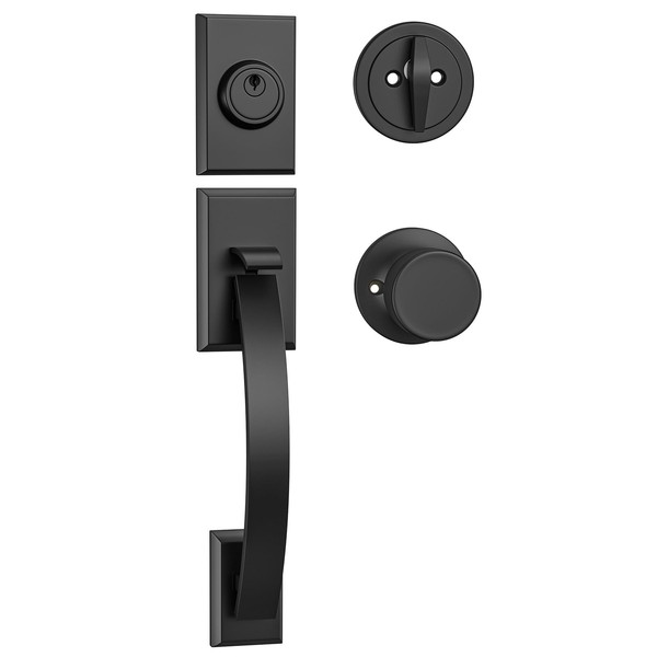 HOSOM Matte Black Front Door Handle and Deadbolt Set, Exterior