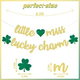 Little Miss Lucky Charm Banner - Lucky Themed Baby Shower Decor, St.Patrick's Day Birthday Baby Shower Decoration Gold Glitter
