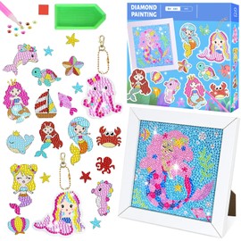 Juego de pintura de diamantes para niños,Incluyendo marco,llaveros,pegatinas,Kit de pintura de diamantes 5D para niños,decoración de pared del hogar,arte y manualidades para niños