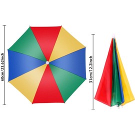 Paraguas Para Cabeza Sombrero 6 De Paraguas Sombreros de Pesca Paraguas de Cabeza con Bandas Elásticas Sombrero Ajustable de Arco iris para Pesca Jardinería Camping Actividades al Aire (6Pcs)