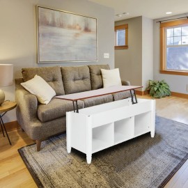 Modern Brown/ White Sturdy  Coffee Table with  Lift Top Hidden Compartment