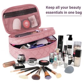 NUBILY Cosmetic Bag Women's Make Up Bag Double Layer Toiletry Bag Large Waterproof Toiletry Bag Travel Makeup Bag Girls 2 Pieces Black, pink