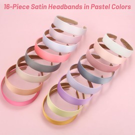 anezus 16 Pcs Satin Headbands Bulk 1 Inch Anti-slip Ribbon Hair Bands Plain Hard Headbands for Women Girls DIY Craft Hair Accessories (Pastel Color)