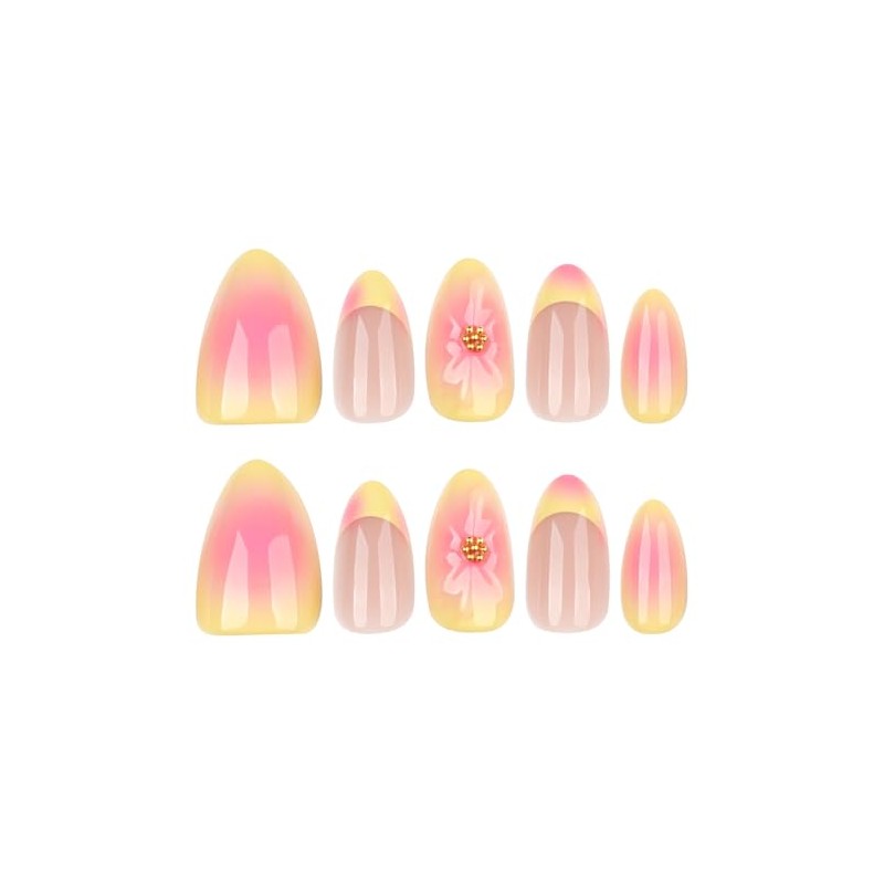 Uñas postizas francesas con flores 3D - Uñas postizas cortas