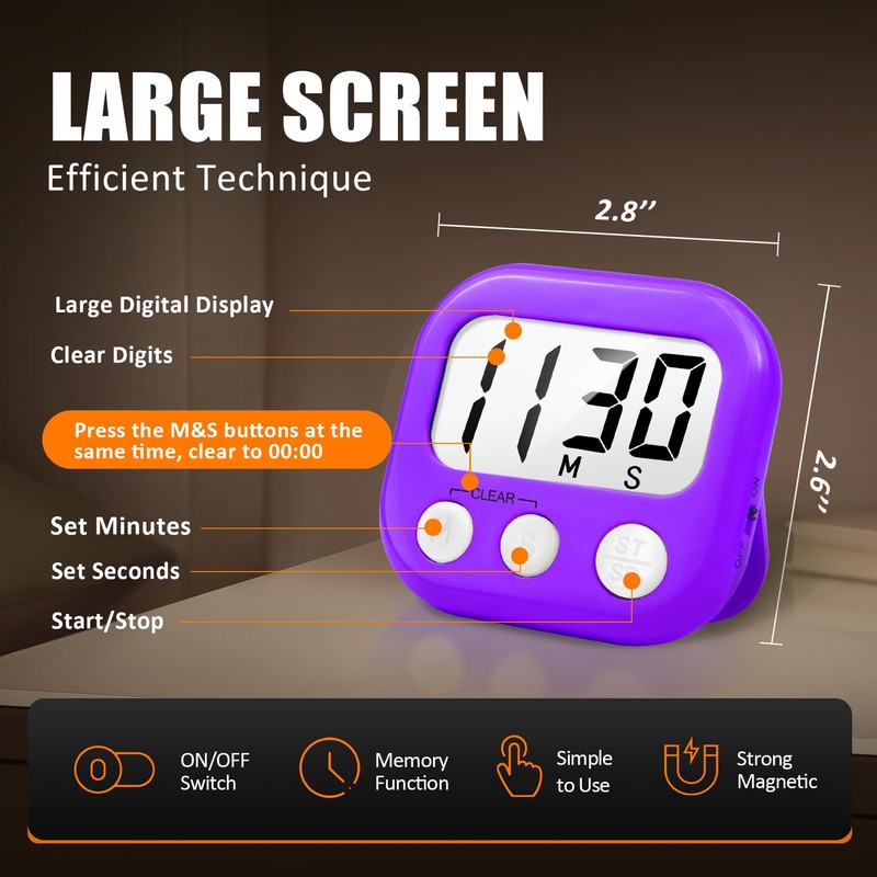 2 Pack Digital Kitchen Timer for Cooking Big Digits Loud