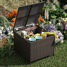 80 Gallon Wicker Deck Box, All-Weather Outdoor Storage Box, Rattan Storage Bin for Garden, Pool, Balcony, Yard