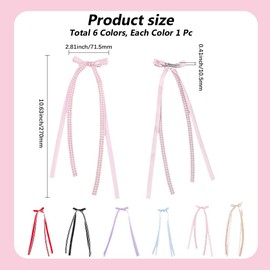 CABODYALS 6Pcs 6 Colors Bowknots Hair Alligator Clips with Long Tails Plaid Bows Ponytail Holder Slides French Barrette Cute Tassel Sweet Ribbon Clip for Women Head Decoration Styling Accessories