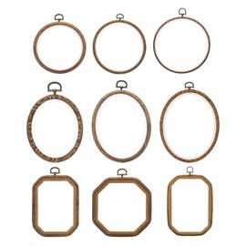 PATIKIL Mixed Sizes Embroidery Hoops Set, 9 Pieces Imitated Wood Circle Oval Octagonal Frame Cross Stitch Hoop Ring for Embroidery Art Craft Sewing Ornaments Hanging Decoration