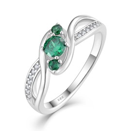 STARCHENIE 3-Stone Promise Ring for Her 925 Sterling Silver Infinity Created Emerald Rings for Women Engagement Wedding Band Anniversary Jewelry Size 7