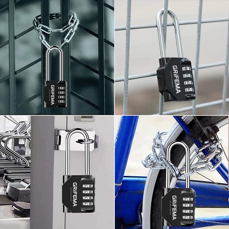 GRIFEMA GA1002 4 Digit Combination Padlock, Long Shackle Padlocks Outdoor