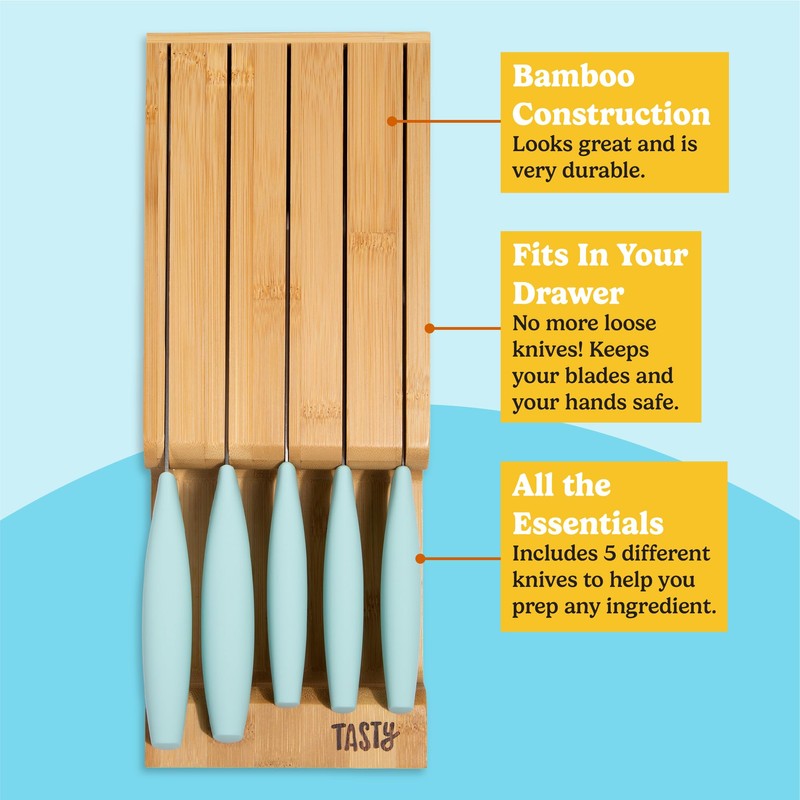 Tasty In-Drawer Kitchen Knife Set, Space-Saving Cutlery and Kitchen Organizer,