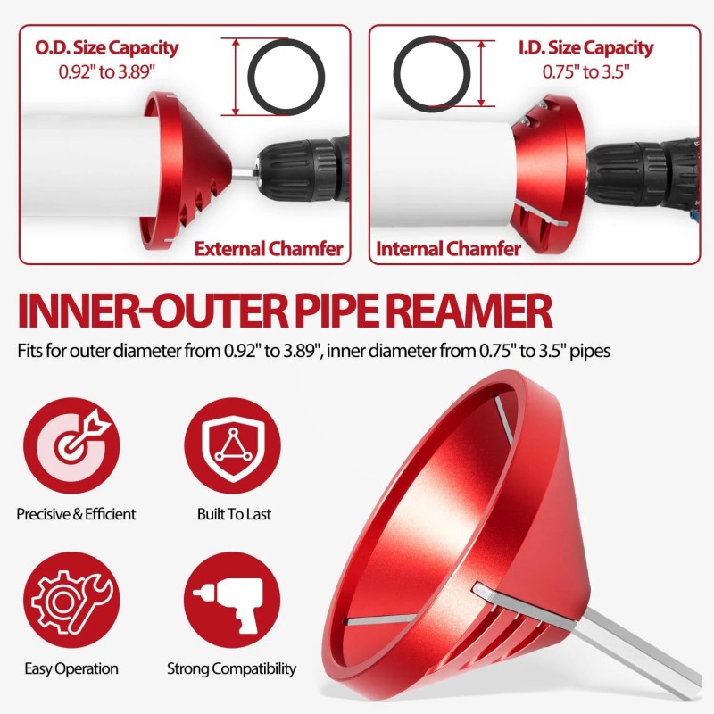 DearChan 2-in-1 Inner-Outer PVC Deburring and Chamfer Tool, Pipe Reamer