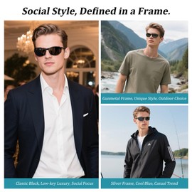 PKRANZYHKAL Men's Polarised Sunglasses - UV400 Protection, Metal Frame, Lightweight & Stylish for Outdoor, Cycling, Fishing,Blue