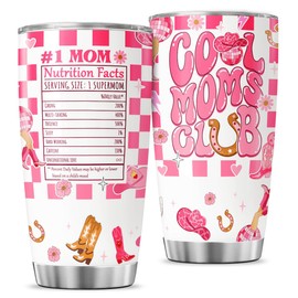JENOIS Cool Moms Nutrition Facts, Tumbler 20 Oz With Lid And Straw, Mom Simply Checkered Simple Handle Stainless Women Water Funny Mama Day Steel Hot, Cool Moms Club Gifts