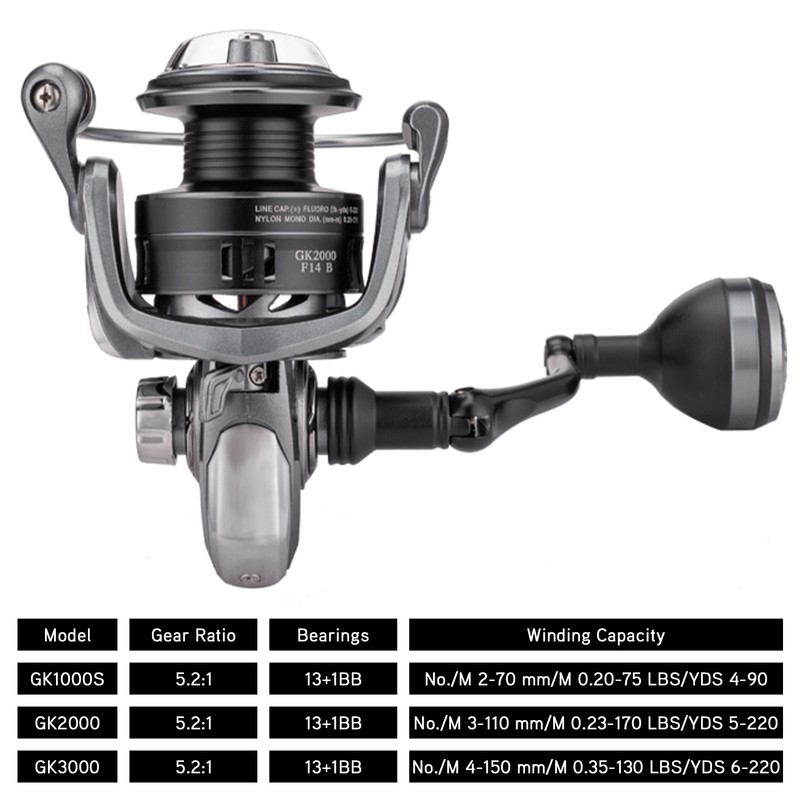 13+1 Bearing Spinning Reel 5.2:1 Gear Ratio Foldable Arm Fishing