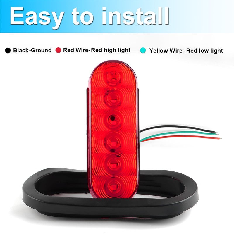 LIGBT 2PCS 6 Inch Oval Red LED Trailer Tail Lights