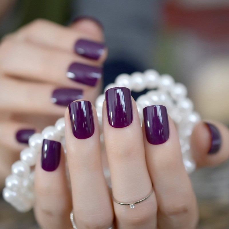 Medium Square Fake Nails Purple Press on False Nails Artificial