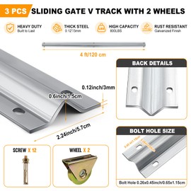 Otoolling 12ft Sliding Gate V Track Kit, 3 x 4ft Sections,2 x 2 in V Wheels