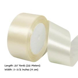 Cinta de satén beige de 1-1/2 pulgadas x 25 yardas, cinta de seda de tela de color sólido para envolver regalos de San Valentín, fabricación de lazos para el cabello, manualidades, ramos florales,