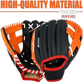 Gracfulcub Baseball Glove, Baseball Softball Mitt, Fastpitch Softball Outfield Mitt with Ball for Kids Youth Adults Training and Beginner, Right Hand Throw, Left Hand Glove (Black Orange, 10.5in)
