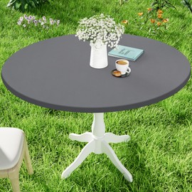 Moosfor Round Spandex Table Cloth, Elastic Fitted Waterproof Tablecloths for 36"-44" Tables, Stretch Washable Picnic Table Cover for Camping, Dining, Indoor and Outdoor, Grey