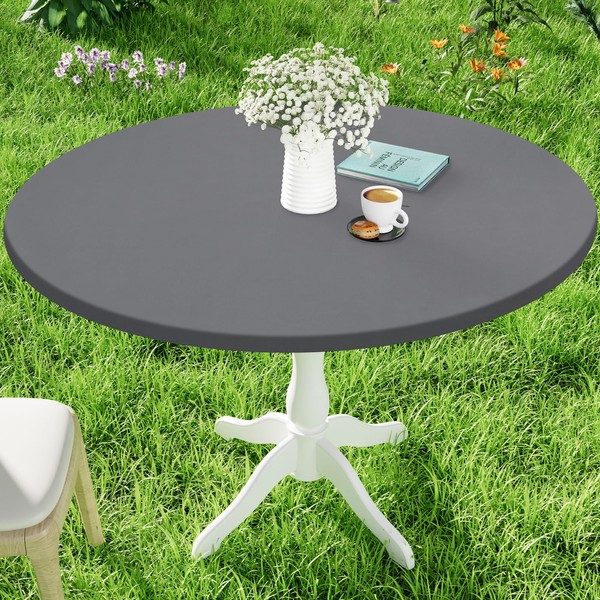 Moosfor Round Spandex Table Cloth, Elastic Fitted Waterproof Tablecloths for