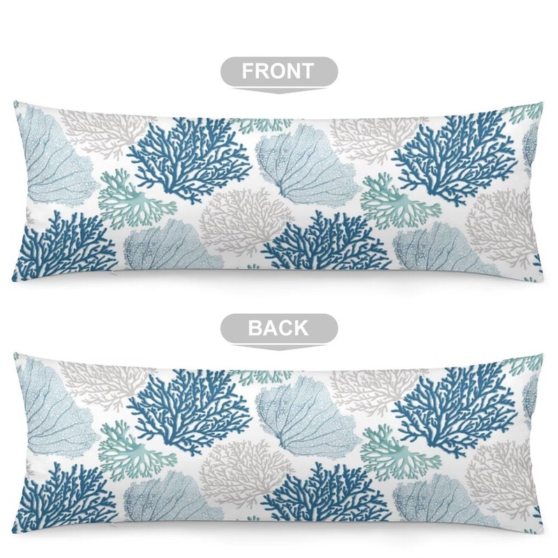 Nautical Blue Coral Body Pillow Cover Pillowcase with Zipper