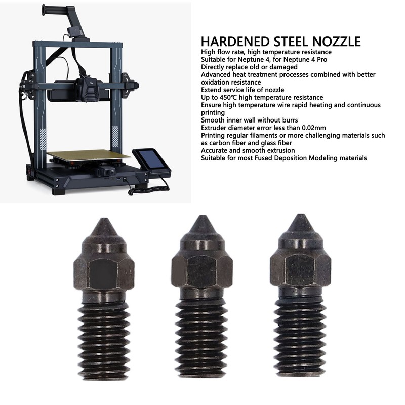 3Pcs Hardened Steel Nozzle 3 Holes High Flow 1.75mm Long