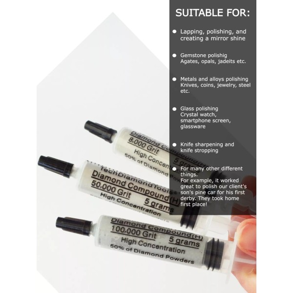 TechDiamondTools Diamond Paste Kit 3 Syringes 8000 50000 100000 Grit