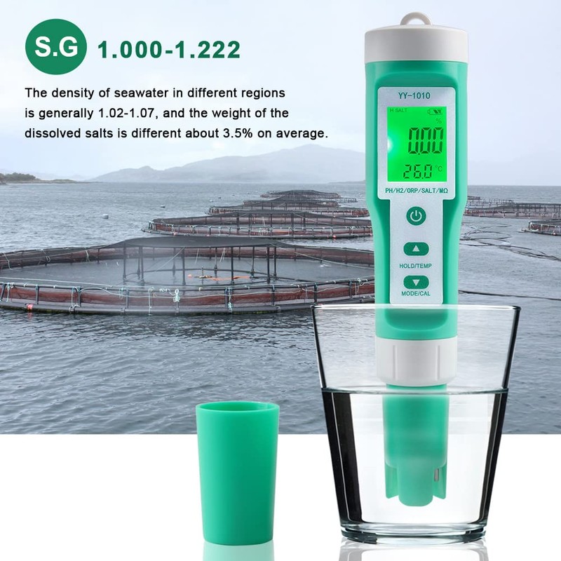 Hydrogen Water Tester 10 in 1 Resistivity/Fertility/H2/pH/TDS/EC/ORP/S.G/Salt/Temp Meter with ATC