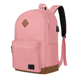 Goloni Classic Backpack with USB Charging Port,Water Resistant Anti-Theft Travel Backpack for Men & Women,Laptop Backpack,Fits 17.3 Inch Laptop,Pink