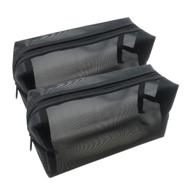 Thinslimer 2PCS Portable Mesh Shower Caddy Bag,Clear Travel Makeup Pouch with Zipper,Shower Mesh Bag for Gym Travel Camping College Dorm Room Bathroom, Black