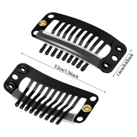 WILLBOND 30 Pieces 32 mm 9-teeth Hair Extension Clips Hair Extension Wigs Snap Clips Comb Small Snap Wig Accessories for Women DIY(Black)
