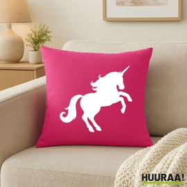 Huuraa Couch Cushion Unicorn Silhouette Gift 40 x 40 cm with Filling Fuchsia Cotton Unicorn Souvenir