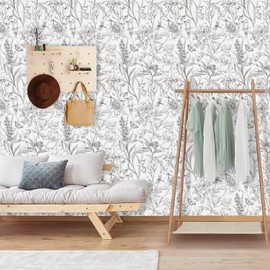 DXueEir Black and White Wallpaper Floral Bird Peel and Stick Wallpaper Boho Removable Wallpaper Vintage Vinyl Leaf Self Adhesive Wallpaper for Bedroom, Farmhouse Renter Rriendly Wallpaper 17.7" x 236"