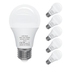 ORALUCE 12V LED Light Bulb Low Voltage,AC/DC 12-24V A19 E26 LED Bulb 100 Watt,4000K Neutral White 12 Volt Light Bulb 10W,for Solar Battery System Lighting Marine Boat RV Camping Landscape Garden,6P