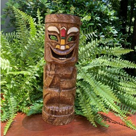 homestyles 12" H Solar Peace Sign Friki-Tiki Table Top Pathway Full Body Totem Pole Wooden Tribal Painted Accent Bamboo Finish Garden Statue
