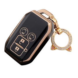 [ZANEKO] Key Case Compatible Suzuki New Spacia Spacia Custom Solio Flare Wagon Smart Key Case Key Cover Key Holder (Black), Black